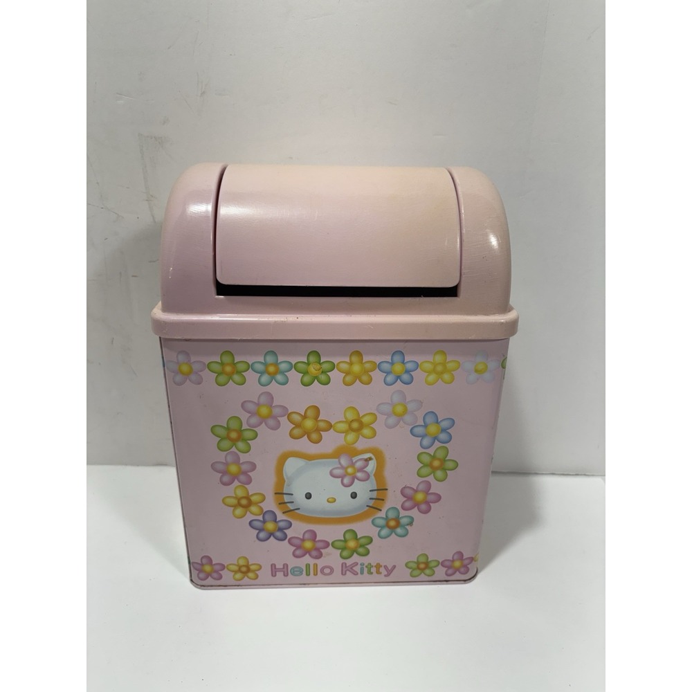 Sanrio Vintage Hello Kitty‎ Desk Tin Box Garbage Trash Can Dust Box japan 1997
